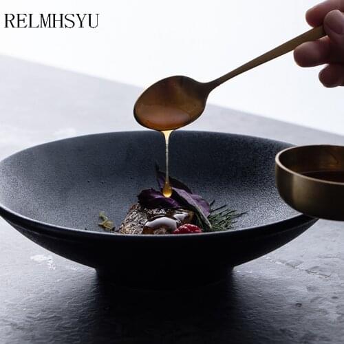 1PC RELMHSYU Japanese Style Retro Black Frosted Salad Noodle Dinner Bowl Household Tableware