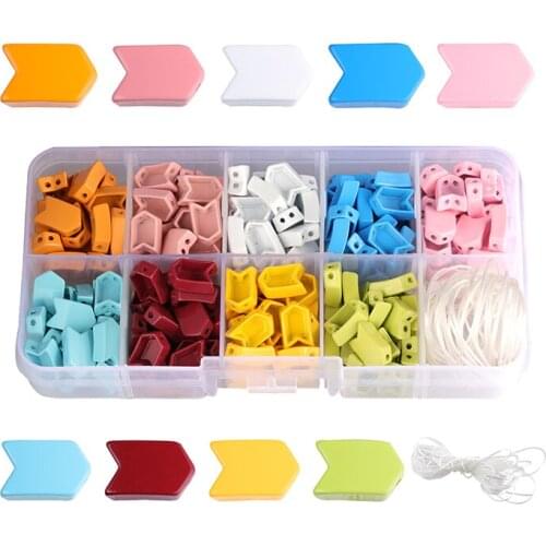 JUWANG 180 pcs\box Rainbow Enamel Tile Beads Sets Bohemia Jewelry Accessories Arrow Beadeds Loose Beads For Bracelets Making
