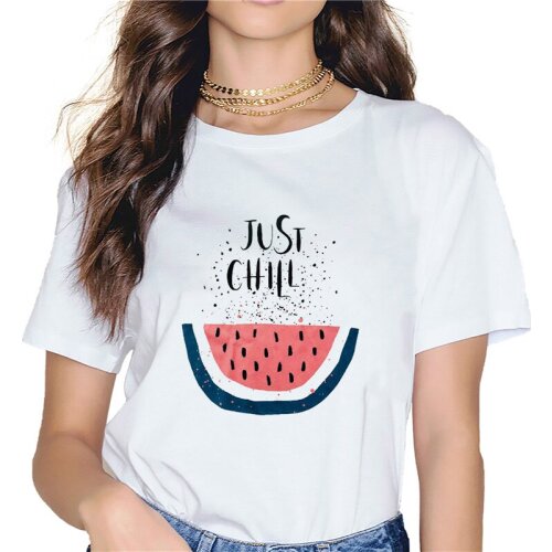 2021 Summer Women T-shirt Fashion Tshirt Watermelon Fruit Graphic Print Tshirt O-Neck Short Sleeve Tshirt Harajuku T shirt Lady