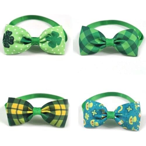 50pic/set Irish Festival Pet Tie St. Patricks Day Cats and Dogs Clover Tie Accessories Color Random