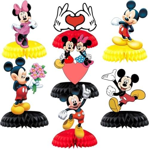 7pcs Minnie Mickey Honeycomb Ball Desktop Decoration Paper Fan Kids Mickey Mouse Birthday Party Decoration Baby Shower Kids Toys