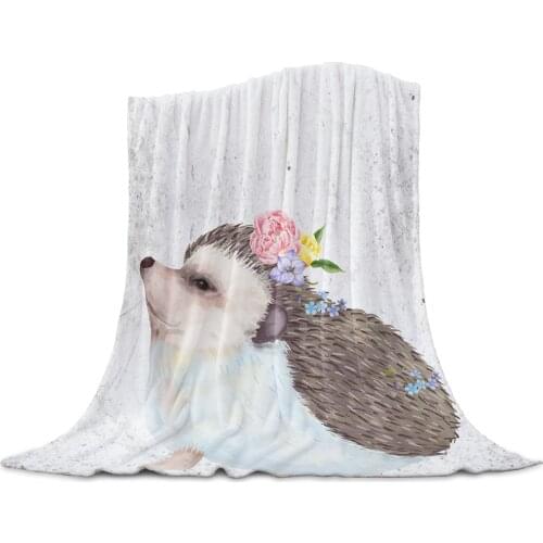 Watercolor Flowers Animal Hedgehog Printed Flannel Throw Blanket Quilts Keep Warm Sofa Child Blanket Home Textiles Family Gift