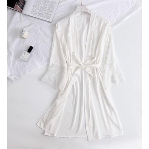 White Lady Rayon Wedding Robe Dress Chinese Women Loose Nightgown Sleepshirt Sexy Lace Kimono Kaftan Bathrobe Gown