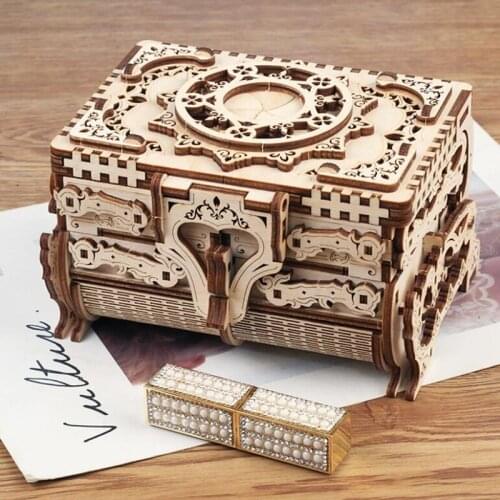 Music 3D Wooden Antique Jewelry Box Puzzle Assembled Creative Mechanical Transmission Model Assembled Toy Gift Laser Cutting