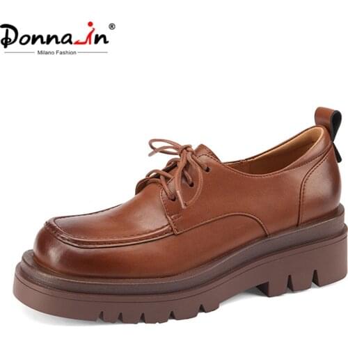 Donna-in 2021 Autumn Collections British Derby Lace up Thick Bottom Women Shoes Wide Square Toe Vintage Casual Comfort Sole