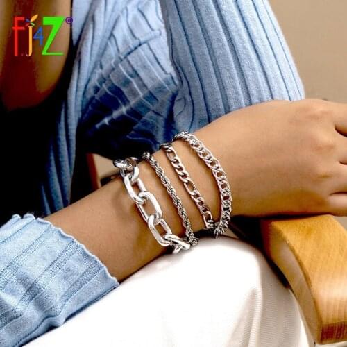 F.J4Z New Trend Bracelets for Women Hot Punk Thick Cross Cuban Chain + Twisted Chain Bangles Lady Summer Party Jewelry Sets