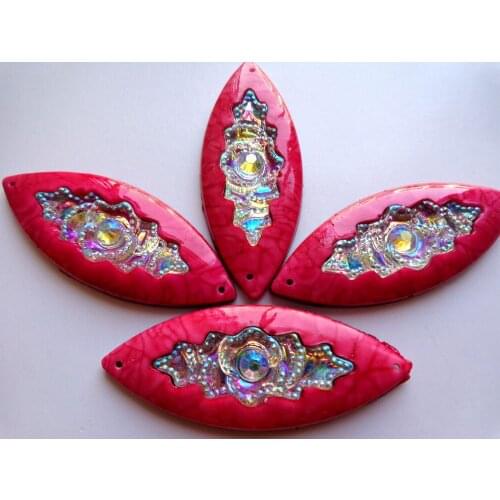 Big gem stone 50*20mm Navette horse eye shape Sew on resin crystal rose red / clear AB colour rhinestones flatback 2 holes 20pcs