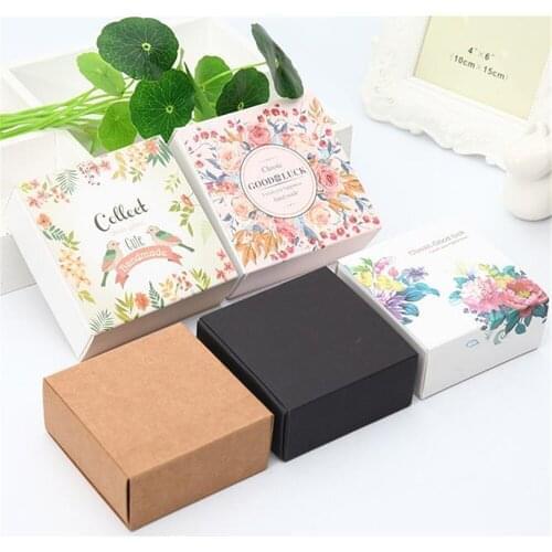 7.5x7.5x3.5cm Drawer Paper Box Black Brown Gift Box Kraft Paper Tea Cookies Candy Packaging Folding Jewelry Box Christmas Gift