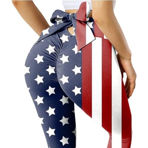 Bowknot Yoga Leggings High Waist Sexy Yoga Pants The Stars and The Stripes Fitness Running Tights Fashion Novelty Sport Trousers