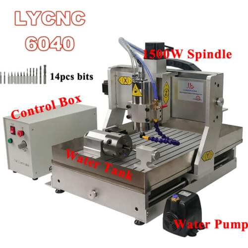 LY cnc 6040 metal engraver 4axis usb port add watertank mach3 800w 1.5kw 2.2kw water cooling spindle ER11 ER20 z stroke 130mm