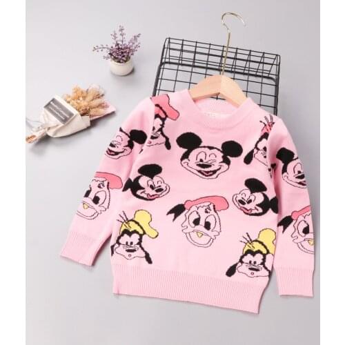 Fashion Boys Winter Tops Knitted Sweater Mickey Mouse Duck Embroidery Cute Little Girls Pullover Autumn Warm Christmas Clothes