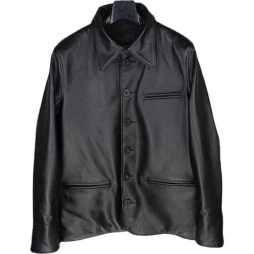 Mens Leather Jacket Vintage Genuine Leather Jacket Men Coat Single-breasted Real Cow Leather Jackets | 203902020480