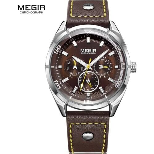 Mens Army Quartz Wrist Watches Brown Leather Strap Watch with Week Date Man Clock Relogios Masculino Waterproof 2072GBN-10