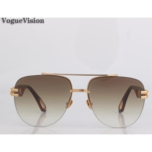 Square Rimless sunglasses for men double bar cut out greentemples with metal details