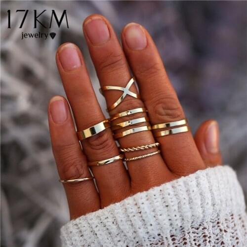 8 Pcs/Set Simple Design Round Gold Color Rings Set For Women Handmade Geometry Finger Ring Set Female Jewelry Gifts