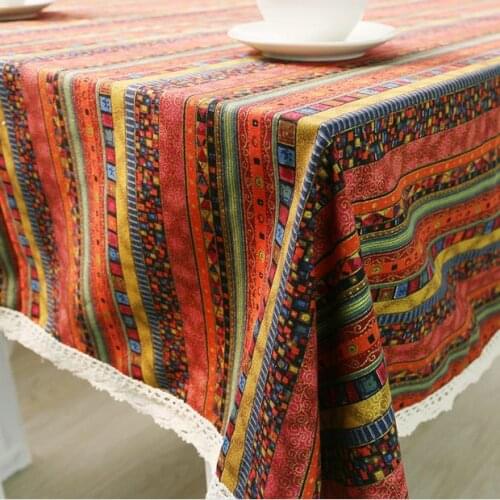 Bohemia Style Table Cloth with Lace Southeast Asia Mosaic pattern Print Multifunctional rectangle Tablecloths Table Cover ZB-22
