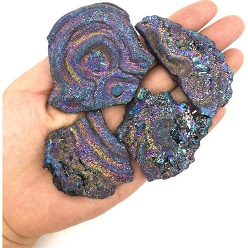 NEW 1PC Beautiful Electroplated Titanium Natural Agate Slice Quartz Cluster Crystal Points Specimen Decorative Quartz Crystals