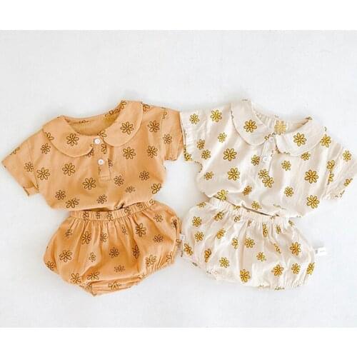 New 2021 Summer Baby Outfits Clothes Infant Boys Girls Clothing Little Daisy Newborn Baby Clothes O neck Tee and Bloomer Style