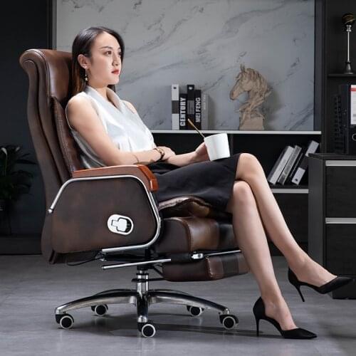 New Modern Leather Solid Wood Boss Reclining Leather Office Chair Home Computer Massage Business Swivel Chair Study Chair