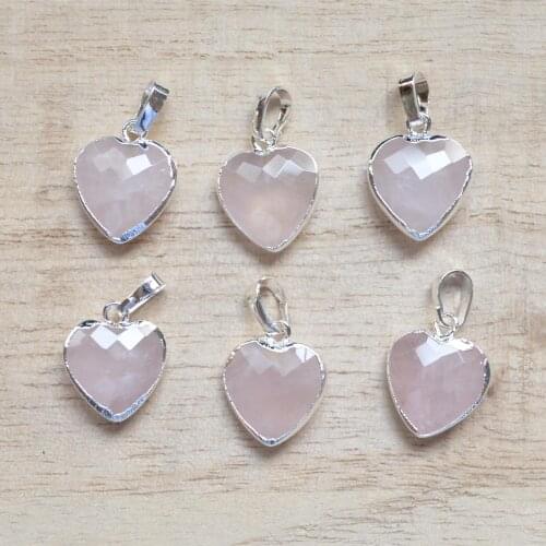 Nature rose agates pink quartz facted heart shape pendant with Silvery electroplated edges for jewelry making