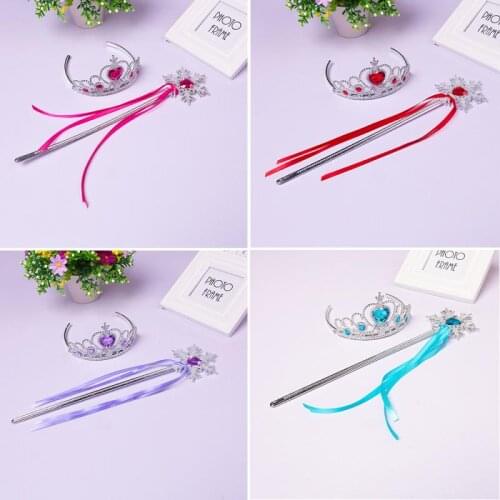 Christmas Gift Child Girl Cartoon Character Snow Ice Queen Hair Comb Crown Fairy Stick Princess Accessories