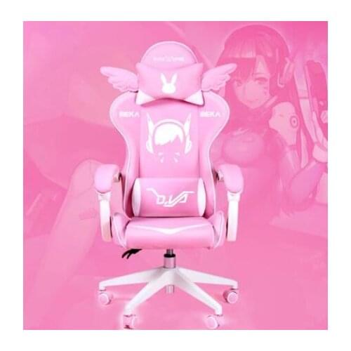 Pink Gaming Chair PU Leather High Back Ergonomic Racing Office Desk Computer Chairs with Lumbar Support
