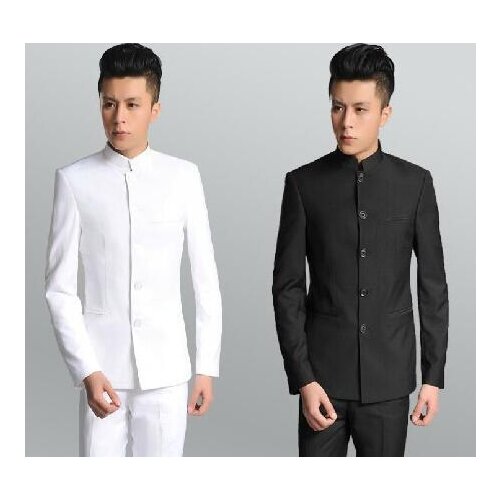Singer stage clothing for men chinese tunic suit set with pants 2020 mens wedding suits costume groom formal dress black white