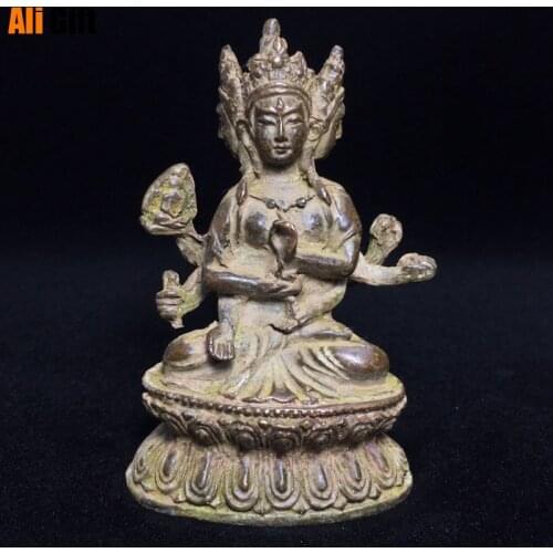 Tibetan Bronze Copper 3 Head 8 Arms Namgyalma & Ushnishavijaya Buddha Statue