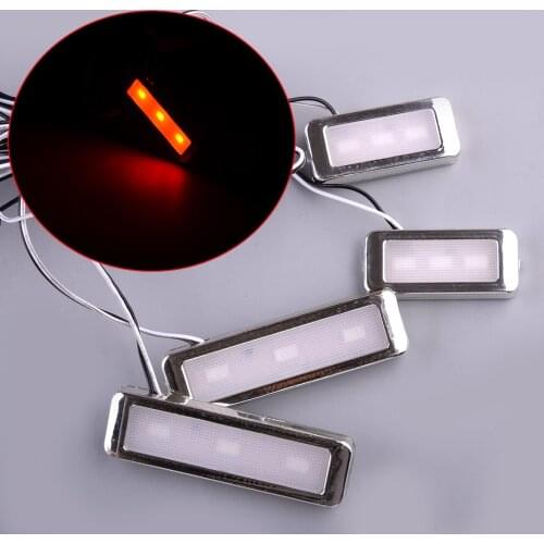 Universal 4Pcs Silver Car Interior Door Handle Bowl Red LED 12V 3W Ambient Atmosphere Light