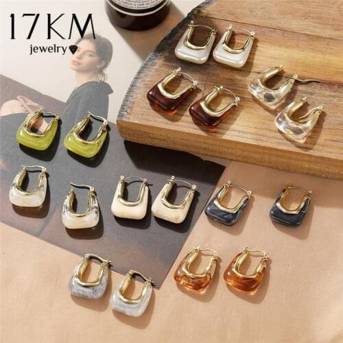 Vintage Transparent Resin Geometric Irregular U-shaped Hoop Earrings for Woman Girl Elegant Colorful Earring Travel Jewelry