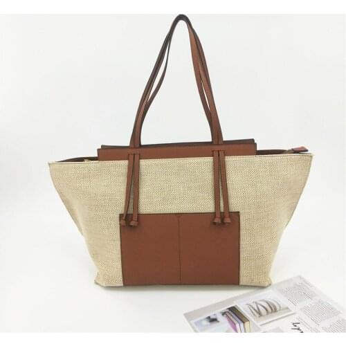Commuter ladies bag canvas cotton linen contrast color tote bag large capacity large bag