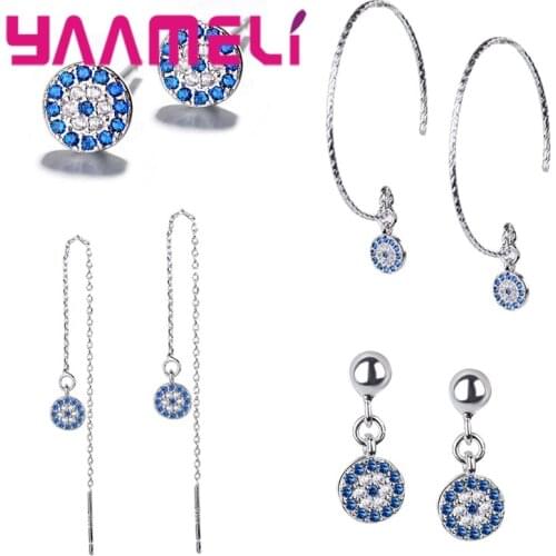 Gorgeous Round Disco Charm Earring Fashion Elegant Women 925 Silver Turkish Evil Eye Earrings For Birthday CZ Jewelry