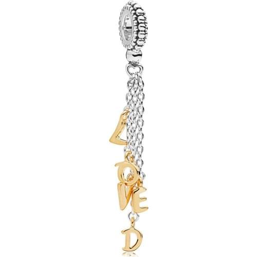 Authentic 925 Sterling Silver Shine Loved Script Hanging pan Charms Fit Original Bracelets For Women Jewelry S925 Bead