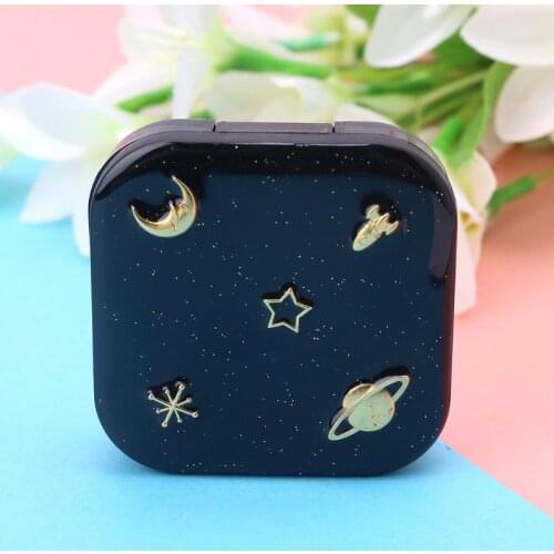 Stars Moon Contact Lens Case For Women With Mirror Kit Holder Portable Contact Lenses Box Black