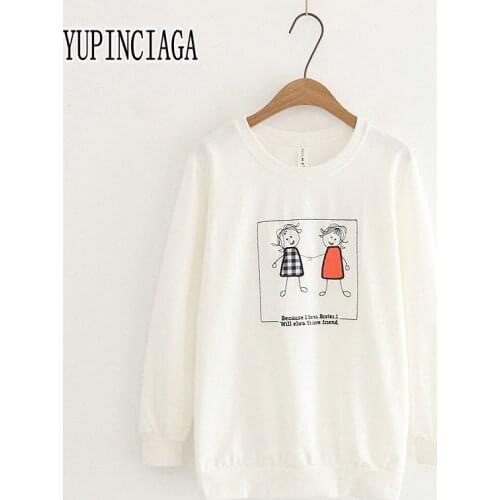 YUPINCIAGA Cute Sweet College style Cartoon Lovely Villain Patch O-Neck Female Loose Tracksuit Pullover Japan Style Sweatshirt