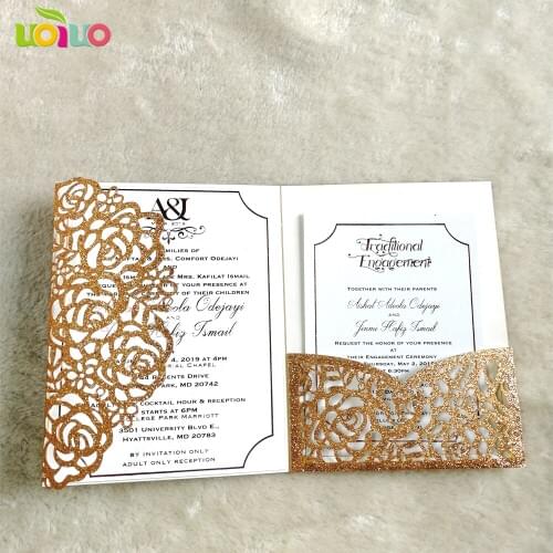 30pcs Laser Cut glitter paper rose design Birthday invitations card meeting party wedding invitation card(laser cut card only)