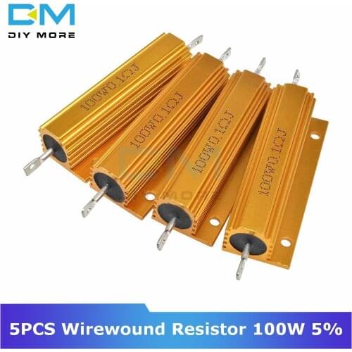 5PCS 0.5R 1R 2R 4R 6R 8R 10R 20R 100W 5% +5% -5% Aluminum Shell Housed Case Power Wirewound Resistor 0.5/1/2/4/6/8/10/20/50 Ohm