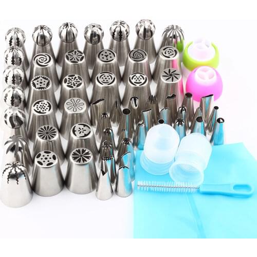 62PCS/Set Stainless Steel Icing Piping Russian Coupler Nozzles Pastry Tips Large Cream Nozzle Pastry Cake Decorating Accessories