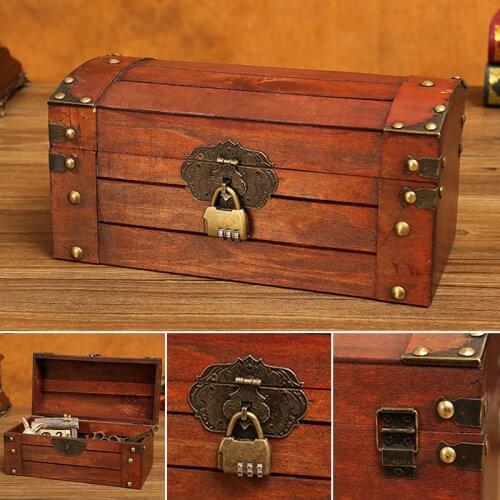 1pc Antique Wooden Jewelry Chests Lock Chest Treasure Storage Box Home Decors Wooden Jewelry Ornaments