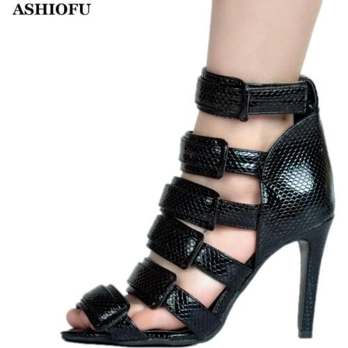 ASHIOFU Hot Sale Handmade Womens High Heel Sandals Stickers Party Summer Shoes Open-toe Large Size Evening Fashion Sandal Shoes