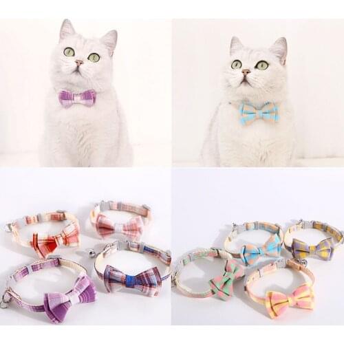Colorful Plaid Cat Lattice Collar Cotton Striped Bowknot Necklace Bulldog Chihuahua Bow Tie Puppy Small Dog Party Bandana Collar