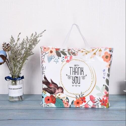 D&P 50Pcs Clothing Plastic carry bag Lovely Thank You Gift Shopping Bags Party Favor Thicken Plastic Wedding loop Handle Bag