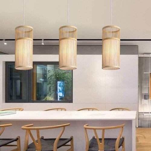 Wooden Bamboo Pendant Single Light Ceiling Hanging Light for Dining Kitchen Restaurant Hotel Bedside Art Decor Pendant Lamp E27