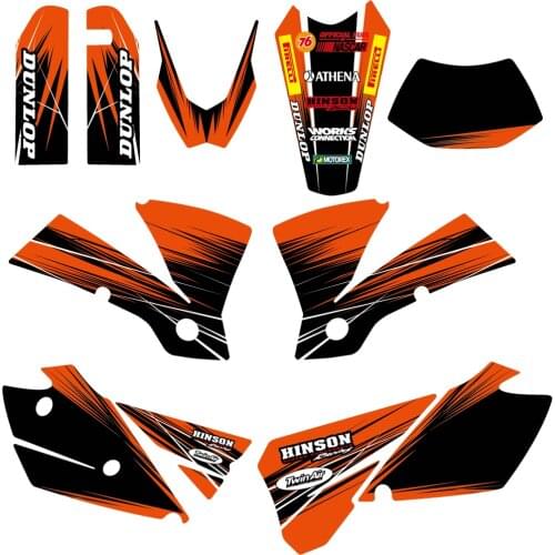For KTM EXC 125 200 250 300 400 450 525 2004 Decal Sticker Kit Motocross Team Graphic Background Stickers Orange Black