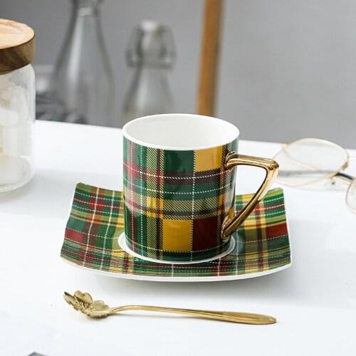 European-style home ceramic square glazed coffee cup dish office business with dish coffee cup flower tea cup milk cup