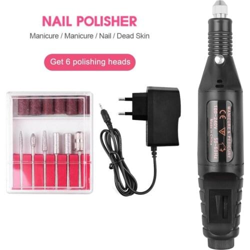 Electric Nail Drill Machine Polisher Grinding Nail Art Manicure Tool Polish UV Gel Remover with 6pcs Nail Drill Bits Heads