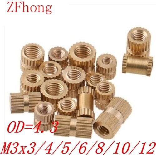 1000PCS OD=4.3 M3*3/4/5/6/7/8/10/12 brass insert nut / knurled nut / round nut for injection moulding