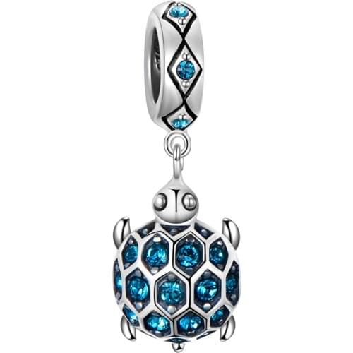 GW 925 Sterling Silver Swarovski Rhinestones Sea Turtle Dangle Charms Beads Fits Snake Chain Bracelets For Women