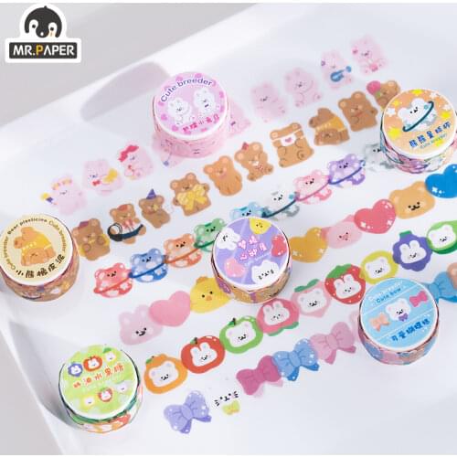 JIUMO 100Pcs/Roll 8 Designs Cute Breeder Series Ins Style Washi Tape Decoration Tape DIY Scrapbook Sticker Material