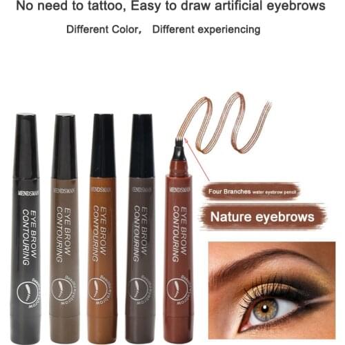 5 Colors Eyebrow Pen Waterproof 4 Fork Tip Eyebrow Tattoo Pencil Cosmetic Long Lasting Natural Dark Brown Liquid Eye Brow Pencil